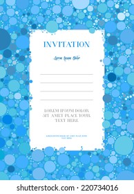 Vector blue retro style invitation design template with cute dotted frame