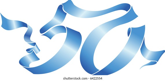 Vector Blue Ribbon Formed 50 Number