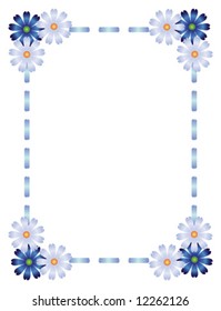 vector blue ribbon frame with flowers