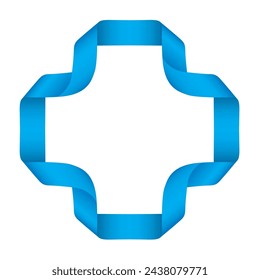 Vector blue ribbon twisted into a cross symbol on a white background