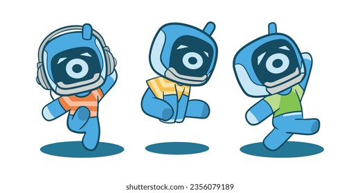 Vector blue robot character with various poses