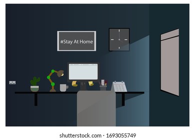 Sala Vector Blue con escritorio Computadora y Imágenes.