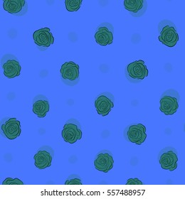 Vector blue rose flowers seamless pattern.