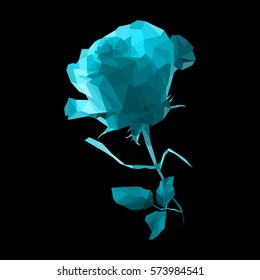 vector blue rose of polygons on a black background, stylish rose mosaic for design