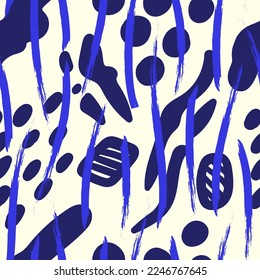 vector blue rough ethnic vertical brush stroke lines overlapped freeform seamless pattern on white