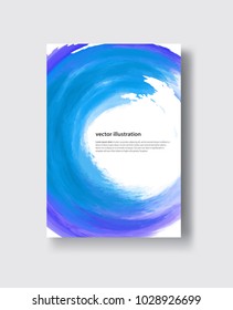 Vector blue round banner shapes isolated on white background. Hand drawn abstract paint brush strokes. Watercolor elements