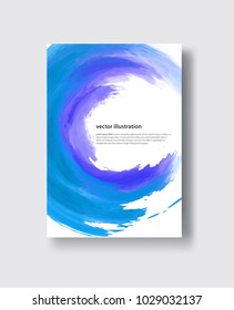 Vector blue round banner shapes isolated on white background. Hand drawn abstract paint brush strokes. Watercolor elements