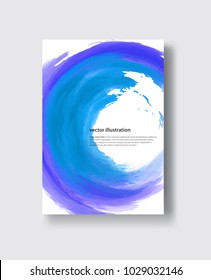 Vector blue round banner shapes isolated on white background. Hand drawn abstract paint brush strokes. Watercolor elements