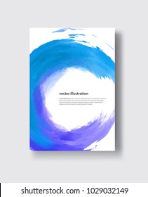 Vector blue round banner shapes isolated on white background. Hand drawn abstract paint brush strokes. Watercolor elements
