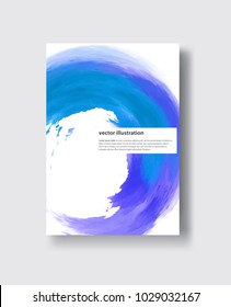 Vector blue round banner shapes isolated on white background. Hand drawn abstract paint brush strokes. Watercolor elements