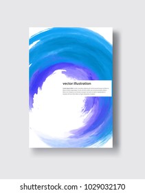 Vector blue round banner shapes isolated on white background. Hand drawn abstract paint brush strokes. Watercolor elements