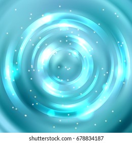 Vector blue round frame. Shining circle banner. Vector design. Glowing spiral