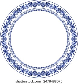 Vector blue round Kazakh national ornament. Ethnic pattern of the peoples of the Great Steppe, Kazakh, Mongols, Kyrgyz, Kalmyks, Buryats. circle, frame border. For sandblaster