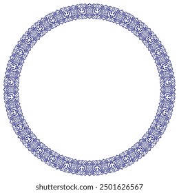 Vector blue round Kazakh national ornament. Ethnic pattern of the peoples of the Great Steppe, Kazakh, Mongols, Kyrgyz, Kalmyks, Buryats, Turkmens. Circle, frame border. For sandblaster and ceramics