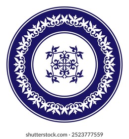 Vetor azul redondo ornamento nacional cazaque. Padrão étnico dos povos da Grande Estepe, Cazaque, Mongóis, Quirguistão, Kalmyks, Buryats. círculo, quadro fronteira. Para jato de areia