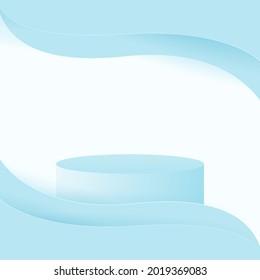 Podio circular azul vectorial , pedestal o plataforma, fondo para presentación de productos cosméticos. 3 quinquies podio. Lugar de publicidad. Fondo de soporte de producto en blanco en colores pastel