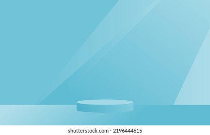 Vector blue round podium, pedestal or platform, background for cosmetic product presentation. 3d podium. Advertising place. Blank product stand background in pastel colors