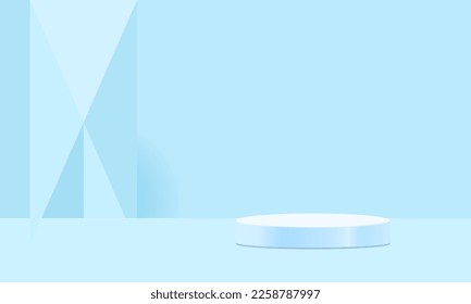 Vector blue round podium, pedestal or platform, background for cosmetic product presentation. 3d podium. Advertising place. Blank product stand background in pastel colors