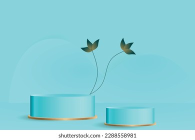 Podio redondo vectorial azul, pedestal o plataforma, fondo para presentación de productos cosméticos. 3 quinquies podio. Lugar de publicidad. Fondo de soporte de producto en blanco en colores pastel