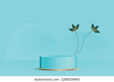 Podio redondo vectorial azul, pedestal o plataforma, fondo para presentación de productos cosméticos. 3 quinquies podio. Lugar de publicidad. Fondo de soporte de producto en blanco en colores pastel
