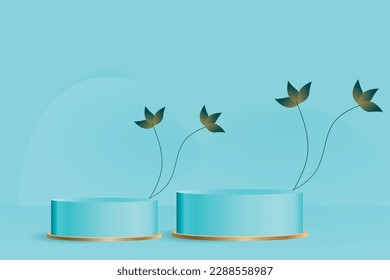 Podio redondo vectorial azul, pedestal o plataforma, fondo para presentación de productos cosméticos. 3 quinquies podio. Lugar de publicidad. Fondo de soporte de producto en blanco en colores pastel