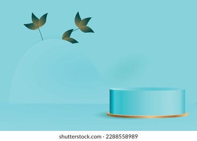 Podio redondo vectorial azul, pedestal o plataforma, fondo para presentación de productos cosméticos. 3 quinquies podio. Lugar de publicidad. Fondo de soporte de producto en blanco en colores pastel