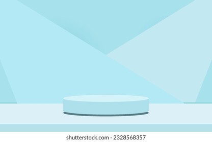 Podio redondo vectorial azul, pedestal o plataforma, fondo para presentación de productos cosméticos. 3 quinquies podio. Lugar de publicidad. Fondo de soporte de producto en blanco en colores pastel