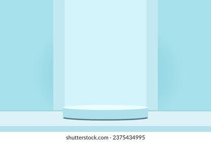 Vector blue round podium, pedestal or platform, background for cosmetic product presentation. 3d podium. Advertising place. Blank product stand background in pastel colors
