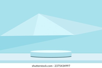 Podio redondo vectorial azul, pedestal o plataforma, fondo para presentación de productos cosméticos. 3 quinquies podio. Lugar de publicidad. Fondo de soporte de producto en blanco en colores pastel