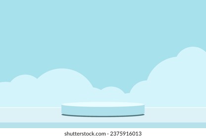 Vector blue round podium, pedestal or platform, background for cosmetic product presentation. 3d podium. Advertising place. Blank product stand background in pastel colors