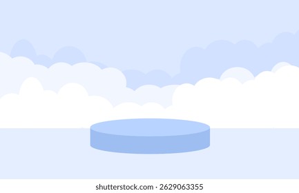 Pódio, pedestal ou plataforma redonda azul vetorial, fundo para apresentação do produto cosmético. 3d pódio. Lugar publicitário. Fundo de suporte de produto em branco em cores pastel