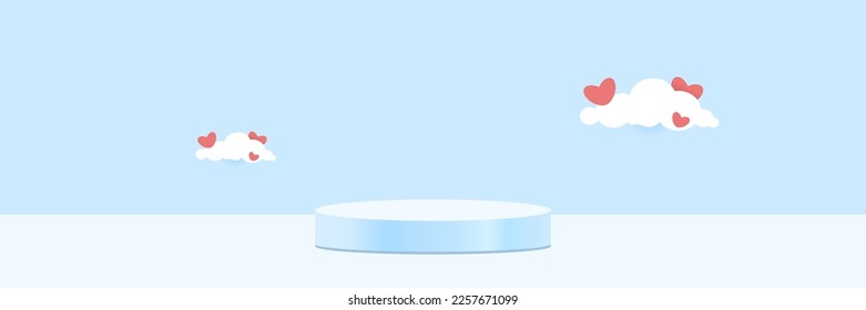 Podio circular azul vectorial con ilustración de smartphone, pedestal o plataforma, fondo para presentación de productos cosméticos. 3 quinquies podio. Lugar de publicidad. Fondo de soporte de producto en blanco en colores pastel