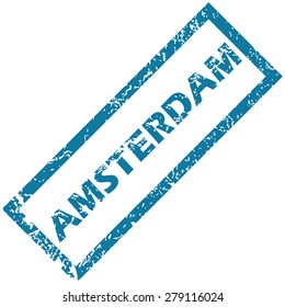 Vector blue rubber stamp with city name Amsterdam, isolated on white