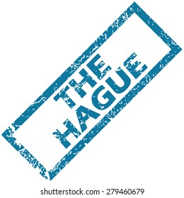 Vector blue rubber stamp with city name The Hague, isolated on white