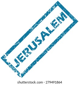 Vector blue rubber stamp with city name Jerusalem, isolated on white