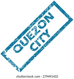 Vector blue rubber stamp with name Quezon city, isolated on white