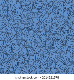 Vector Blue Scallops and conchs Seashells Doodle background pattern