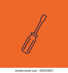 Vector blue screwdriver icon on orange background 