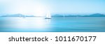 Vector blue sea, sky  background and yachts.
