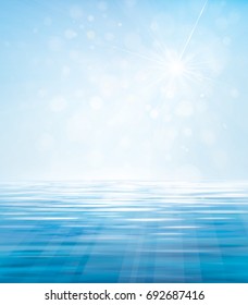 Vector blue sea  and  sun shine sky  background.