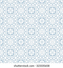 Vector Blue Seamless Illustration of Tangier Grid, Abstract Guilloche Background