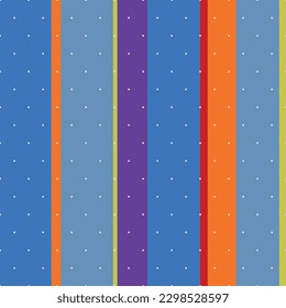 Vector blue seamless pattern: Blue Delight. Very small antique white dots sitting on a vivid yet harmonious set of blue, orange and purple stripes. Part of Shades And Dots collection.