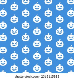 Vector blue seamless pattern with white pumpkin