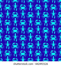 Vector Blue Seamless Seafood Pattern Background