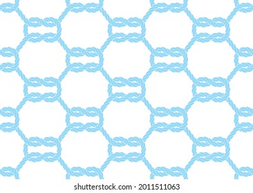Vector blue seamless texture white rope. Square knot. Isolated on white bacground