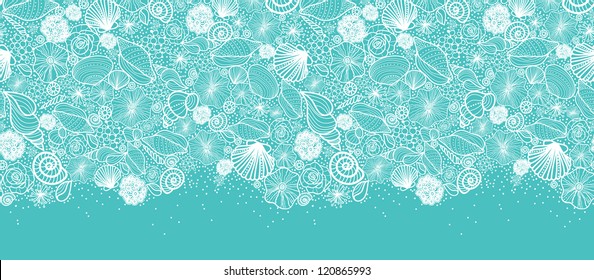 Vector blue seashells line art horizontal seamless pattern ornament background with hand drawn elements.