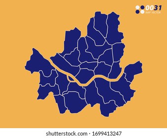 Vector blue of Seoul map on yellow background.