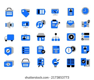 Vector blue set of icons for web and apps for business	