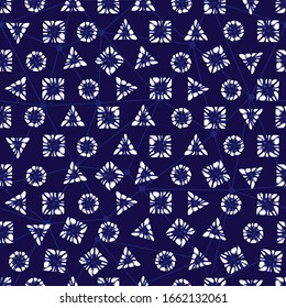 El azul vectorial shibori elegante triángulo cuadrado de polka punto sin fisuras con el fondo de las líneas. Apropiado para textiles, envolvimiento de regalo y papel pintado.