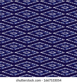 Vector blue shibori horizontal diamonds abstract seamless pattern. Suitable for textile, gift wrap and wallpaper.